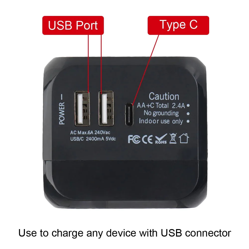 Universal Travel Adapter with USB & USB-C Fast Charging | US, EU, UK & AU Plug | All-in-One International Charger