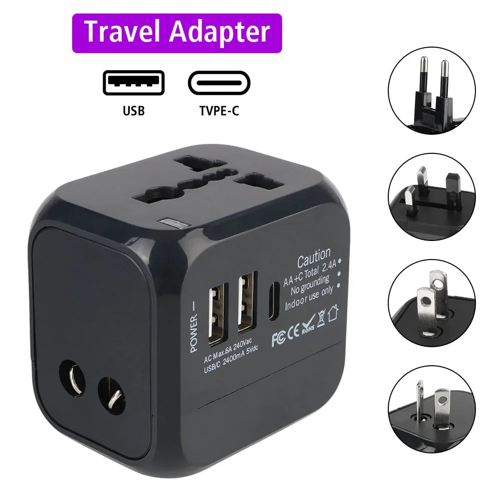 Universal Travel Adapter with USB & USB-C Fast Charging | US, EU, UK & AU Plug | All-in-One International Charger