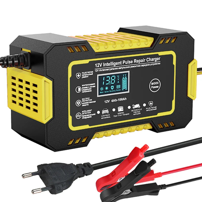 🔋 12V 6A Smart Car Battery Charger with LCD Display & Pulse Repair