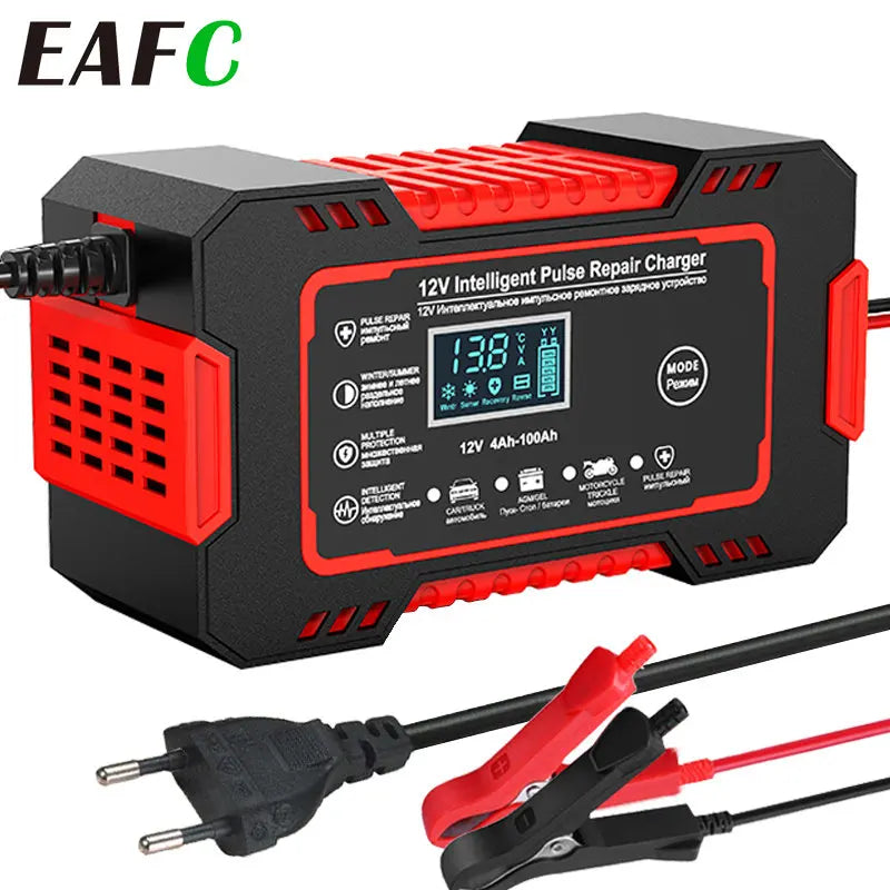 🔋 12V 6A Smart Car Battery Charger with LCD Display & Pulse Repair