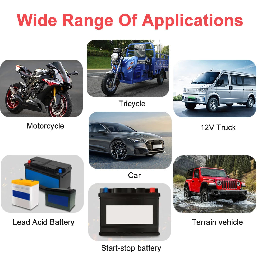 🔋 12V 6A Smart Car Battery Charger with LCD Display & Pulse Repair
