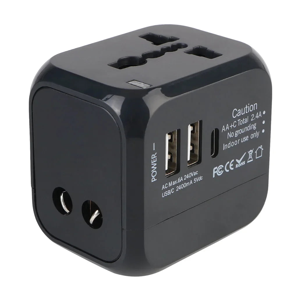 Universal Travel Adapter with USB & USB-C Fast Charging | US, EU, UK & AU Plug | All-in-One International Charger
